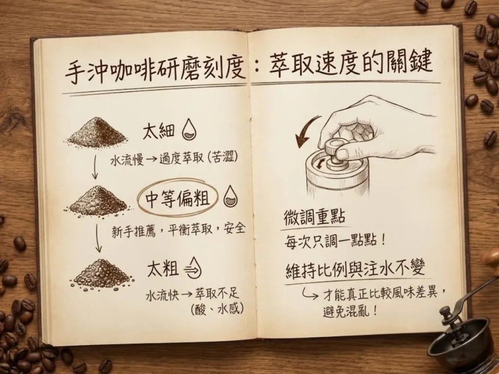 手沖咖啡味道調整 手沖咖啡比例表 手沖咖啡注水技巧 手沖咖啡研磨刻度 手沖咖啡溫度
