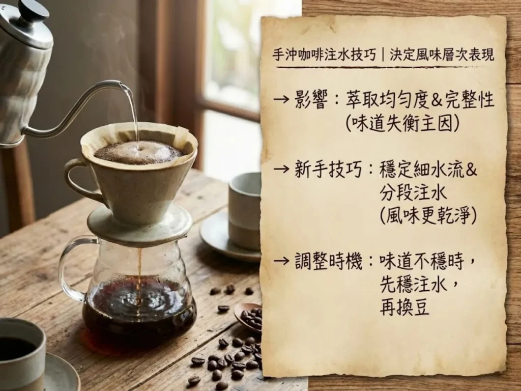 手沖咖啡味道調整 手沖咖啡比例表 手沖咖啡注水技巧 手沖咖啡研磨刻度 手沖咖啡溫度
