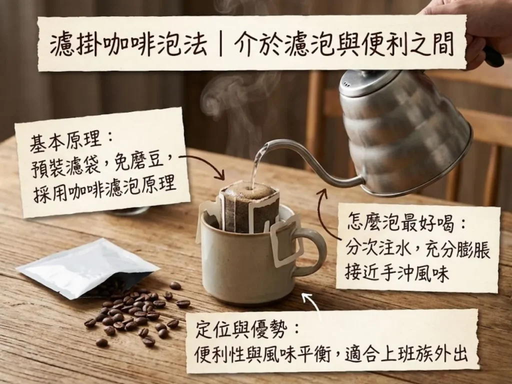 咖啡濾泡原理 浸泡式咖啡缺點 浸泡式咖啡泡法 濾泡式咖啡泡法 濾掛咖啡泡法
