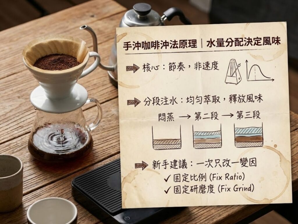 手沖咖啡沖法 手沖咖啡一人份量 手沖三段式 手沖咖啡46法 手沖咖啡粉水比例 手沖咖啡入門 手沖咖啡注水技巧 手沖咖啡教學 手沖咖啡比例表 手冲咖啡器具
